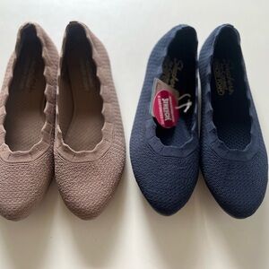 Bundle of 2! Skechers Navy Blue + Beige Casual Flats with Elastic Topline